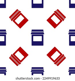 Blue and red Jam jar icon isolated seamless pattern on white background.  Vector