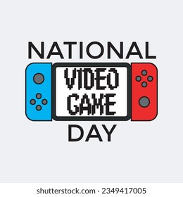 Blue and red joy con icon with text for celebrating video game day