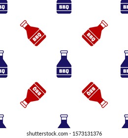 Blue and red Ketchup bottle icon isolated seamless pattern on white background. Barbecue and BBQ grill symbol.  Vector Illustration