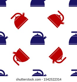 Blue and red Kettle with handle icon isolated seamless pattern on white background. Teapot icon.  Vector Illustration