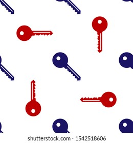 Blue and red Key icon isolated seamless pattern on white background.  Vector Illustration