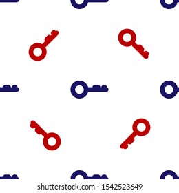 Blue and red Key icon isolated seamless pattern on white background.  Vector Illustration