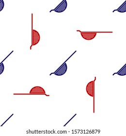 Blue and red Kitchen colander icon isolated seamless pattern on white background. Cooking utensil. Cutlery sign.  Vector Illustration