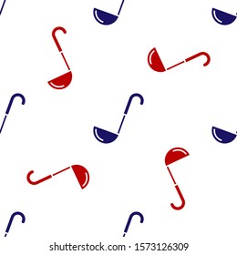 Blue and red Kitchen ladle icon isolated seamless pattern on white background. Cooking utensil. Cutlery spoon sign.  Vector Illustration