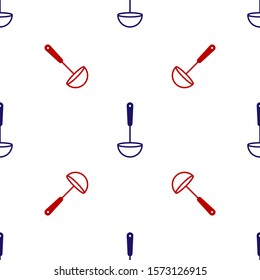 Blue and red Kitchen ladle icon isolated seamless pattern on white background. Cooking utensil. Cutlery spoon sign.  Vector Illustration
