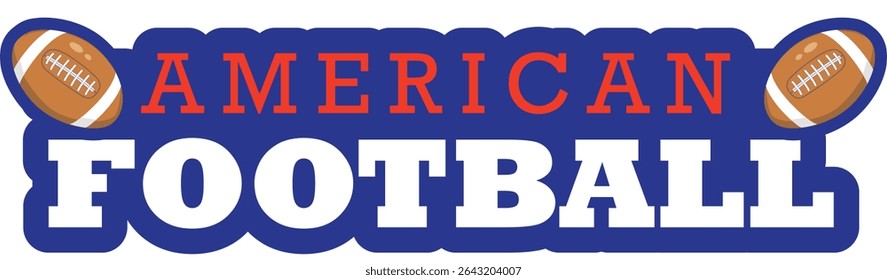 Layout azul e vermelho do "American Football" com bolas de futebol realistas. Ideal para produtos para fãs, pôsteres ou conteúdo esportivo.