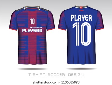 Blue and Red layout football sport t-shirt design. Template front, back view. Soccer kit national team shirt mock up. Vector Illustration.