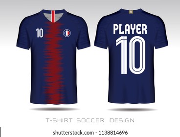 Blue and red layout football sport t-shirt design. Template front, back view. Soccer kit national team shirt mock up. Vector Illustration.