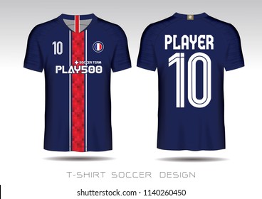 Blue and Red layout football sport t-shirt design. Template front, back view. Soccer kit national team shirt mock up. Vector Illustration.