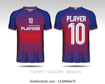 Blue and red layout football sport t-shirt design. Template front, back view. Soccer kit national team shirt mock up. Vector Illustration.