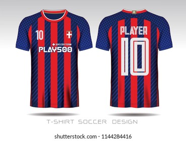 Blue and Red layout football sport t-shirt design. Template front, back view. Soccer kit national team shirt mock up. Vector Illustration.