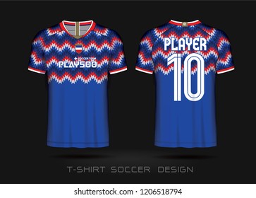 Blue and red layout football sport t-shirt design. Template front, back view. Soccer kit national team shirt mock up. Vector Illustration.