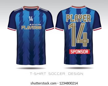 Blue and red layout football sport t-shirt design. Template front, back view. Soccer kit national team shirt mock up. Vector Illustration.