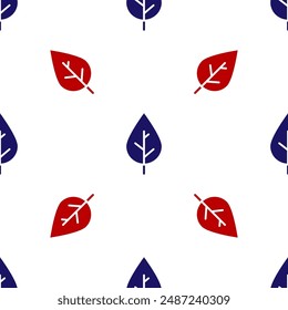 Blue and red Leaf icon isolated seamless pattern on white background. Fresh natural product symbol.  Vector