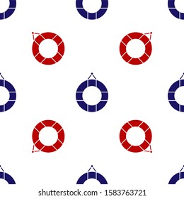 Blue and red Lifebuoy icon isolated seamless pattern on white background. Lifebelt symbol.  Vector Illustration