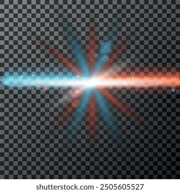 blue and red light effect with flares on transparent background