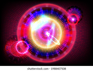 Blue and red light neon effect. Abstract gear digital hi-tech background. Futuristic interface. Virtual reality technology screen