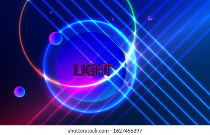 Blue and red Light trails neon, glowing lines and orb with dark background. Abstract fluorescent background. Vector illustration