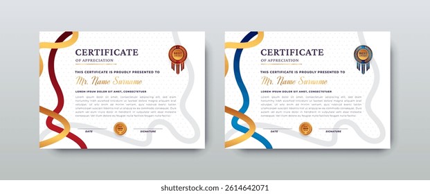 Blue and red Line and Gold Certificate of Achievement Template with Premium Badge