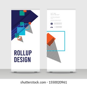 Blue, red, lined, triangle, Abstract Shapes Modern Exhibition Advertising Trend Business Roll Up Banner Stand Poster Brochure flat design template creative concept. Roll Up EPS. Presentation