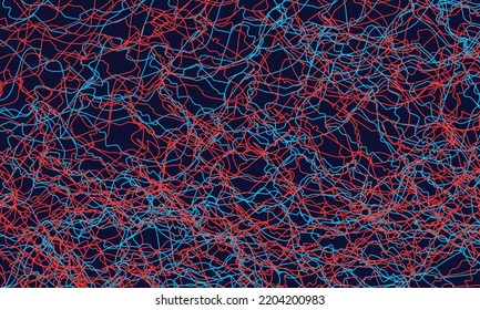 Blue and red lines in chaos. Abstract background.
