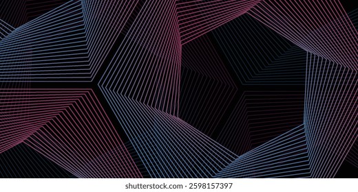 Blue red lines techno abstract background overlap layer on dark space with hexagon effect decoration. Modern graphic design element stripes style concept for web, poster, flyer, card or brochure cover