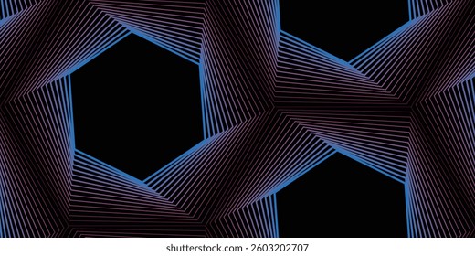 Blue red lines techno abstract background overlap layer on dark space with hexagon effect decoration. Modern graphic design element stripes style concept for web, poster, flyer, card or brochure