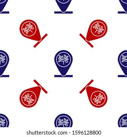 Blue and red Location and tree icon isolated seamless pattern on white background.  Vector Illustration