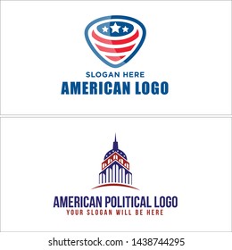 Blue red logo design symbol flag american star and line with building suitable for politics american government service power