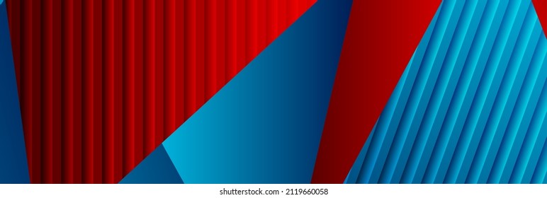 Blue and red low poly geometric abstract background. Vector banner design