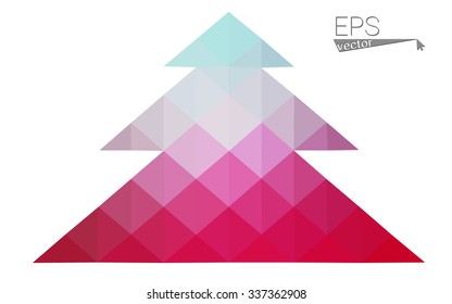 Blue, red low poly style christmas tree vector illustration consisting of triangles. Abstract triangular polygonal origami or crystal design of New Years celebration. Isolated on white background