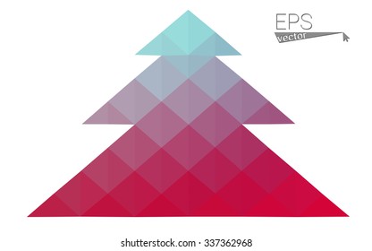 Blue, red low poly style christmas tree vector illustration consisting of triangles. Abstract triangular polygonal origami or crystal design of New Years celebration. Isolated on white background