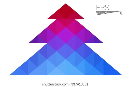 Blue, red low poly style christmas tree vector illustration consisting of triangles. Abstract triangular polygonal origami or crystal design of New Years celebration. Isolated on white background Blue, red low poly style christmas tree vector illustration consisting of triangles. Abstract triangular polygonal origami or crystal design of New Years celebration. Isolated on white background