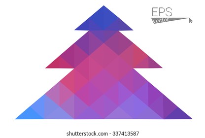 Blue, red low poly style christmas tree vector illustration consisting of triangles. Abstract triangular polygonal origami or crystal design of New Years celebration. Isolated on white background