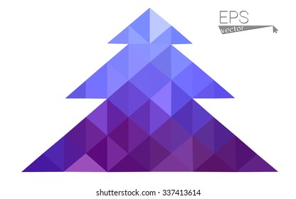 Blue, red low poly style christmas tree vector illustration consisting of triangles. Abstract triangular polygonal origami or crystal design of New Years celebration. Isolated on white background