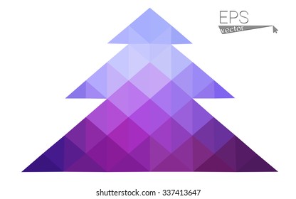 Blue, red low poly style christmas tree vector illustration consisting of triangles. Abstract triangular polygonal origami or crystal design of New Years celebration. Isolated on white background
