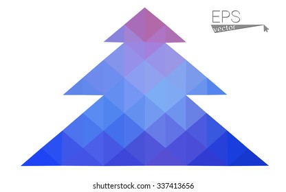 Blue, red low poly style christmas tree vector illustration consisting of triangles. Abstract triangular polygonal origami or crystal design of New Years celebration. Isolated on white background