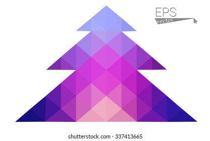 Blue, red low poly style christmas tree vector illustration consisting of triangles. Abstract triangular polygonal origami or crystal design of New Years celebration. Isolated on white background