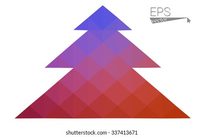 Blue, red low poly style christmas tree vector illustration consisting of triangles. Abstract triangular polygonal origami or crystal design of New Years celebration. Isolated on white background