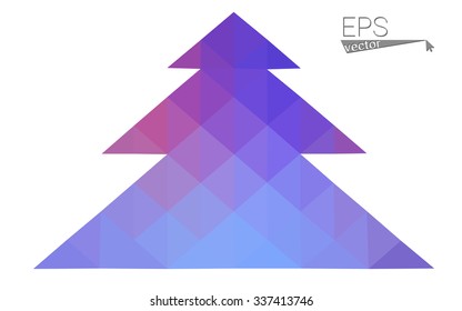 Blue, red low poly style christmas tree vector illustration consisting of triangles. Abstract triangular polygonal origami or crystal design of New Years celebration. Isolated on white background