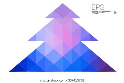 Blue, red low poly style christmas tree vector illustration consisting of triangles. Abstract triangular polygonal origami or crystal design of New Years celebration. Isolated on white background