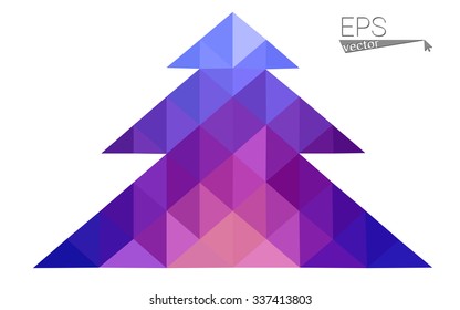 Blue, red low poly style christmas tree vector illustration consisting of triangles. Abstract triangular polygonal origami or crystal design of New Years celebration. Isolated on white background