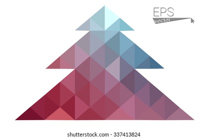 Blue, red low poly style christmas tree vector illustration consisting of triangles. Abstract triangular polygonal origami or crystal design of New Years celebration. Isolated on white background
