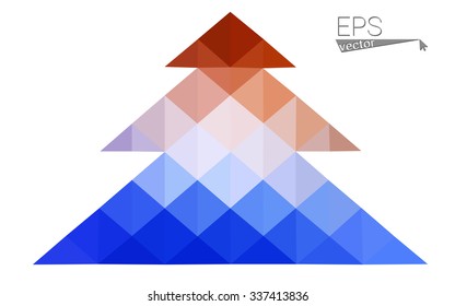 Blue, red low poly style christmas tree vector illustration consisting of triangles. Abstract triangular polygonal origami or crystal design of New Years celebration. Isolated on white background