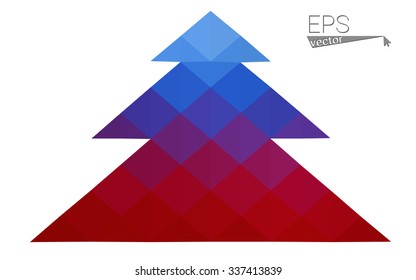 Blue, red low poly style christmas tree vector illustration consisting of triangles. Abstract triangular polygonal origami or crystal design of New Years celebration. Isolated on white background