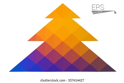 Blue, red low poly style christmas tree vector illustration consisting of triangles. Abstract triangular polygonal origami or crystal design of New Years celebration. Isolated on white background Blue, red low poly style christmas tree vector illustration consisting of triangles. Abstract triangular polygonal origami or crystal design of New Years celebration. Isolated on white background