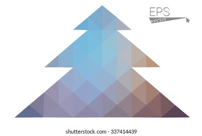Blue, red low poly style christmas tree vector illustration consisting of triangles. Abstract triangular polygonal origami or crystal design of New Years celebration. Isolated on white background