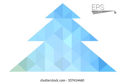 Blue, red low poly style christmas tree vector illustration consisting of triangles. Abstract triangular polygonal origami or crystal design of New Years celebration. Isolated on white background