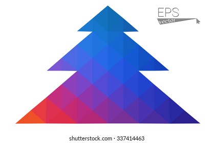 Blue, red low poly style christmas tree vector illustration consisting of triangles. Abstract triangular polygonal origami or crystal design of New Years celebration. Isolated on white background