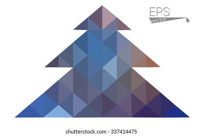 Blue, red low poly style christmas tree vector illustration consisting of triangles. Abstract triangular polygonal origami or crystal design of New Years celebration. Isolated on white background